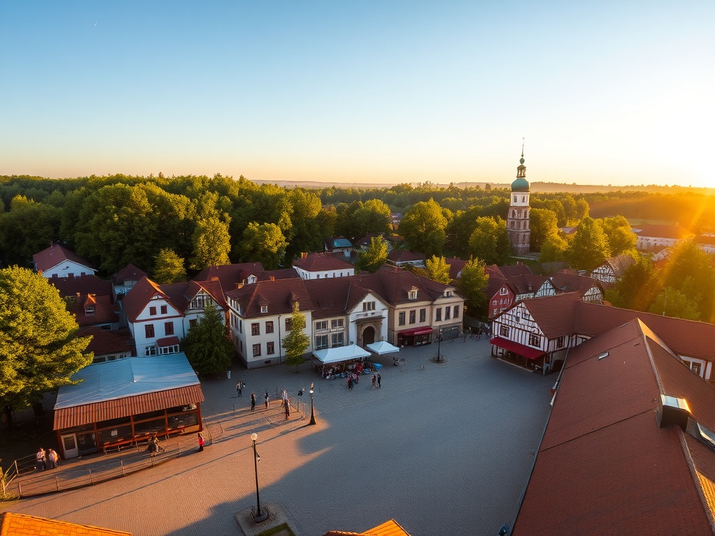Widok na zabytkowy kościół w Radymnie na tle zieleni